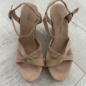UGG BEIGE SUEDE SIZE 6 WEDGE SANDAL